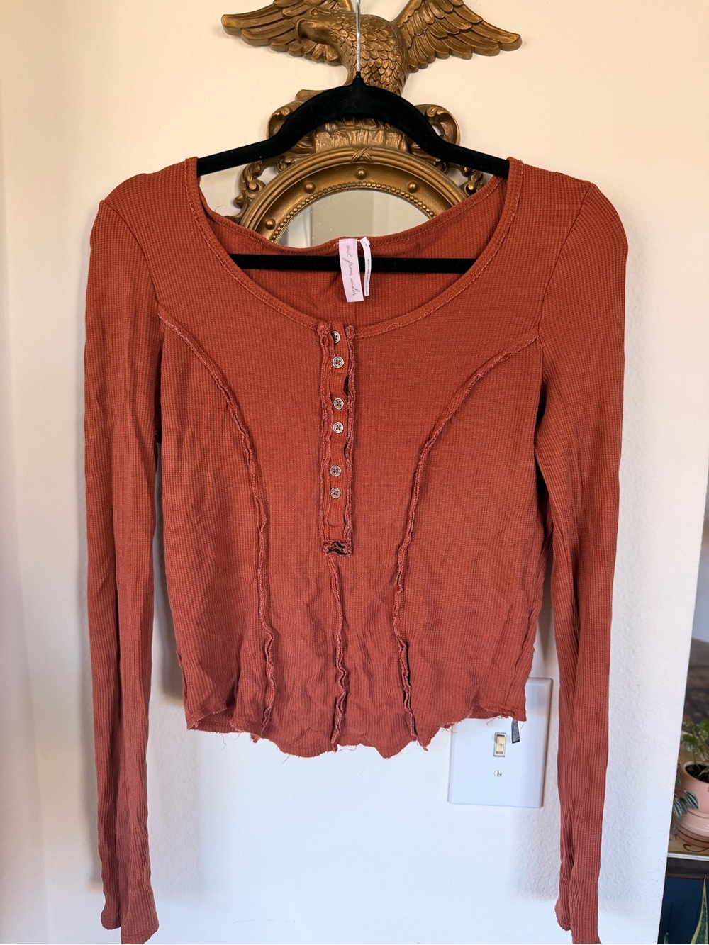 Urban Outfitters Rust Ribbed Henley Long Sleeve Top